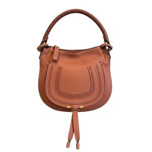 Chloe Coral Pink Tan Pebbled Leather Marcie Saddle Hobo Shoulder Bag Auth